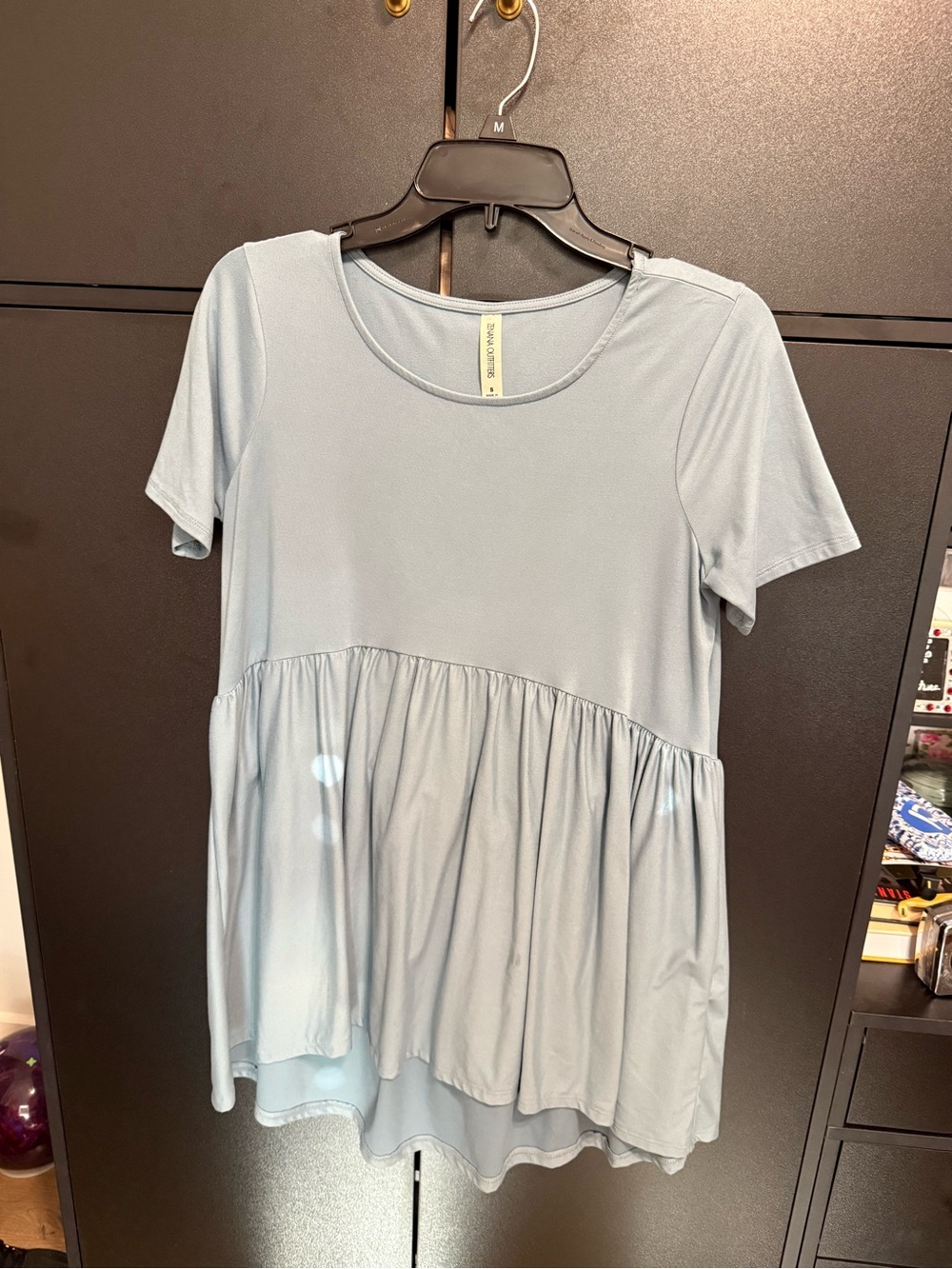 Zenana Outfitters Light Blue Short Sleeve Peplum Tunic